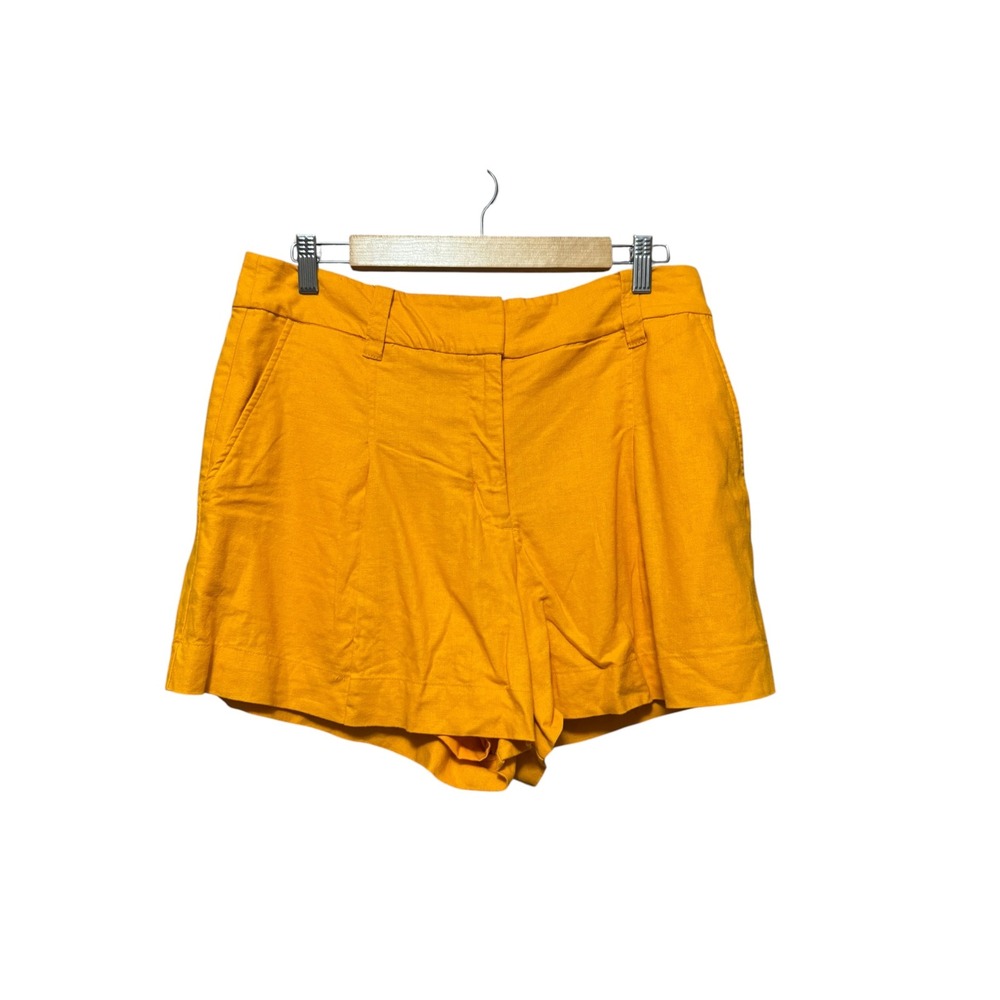 Nine West Shorts Women 12 Orange Excellent Linen Blend High Rise Tailored